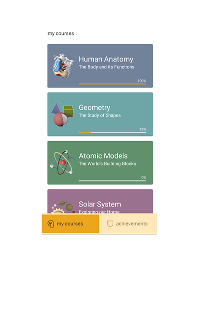 Original Clarify course list: human anatomy, geometry, atomic models and solar system